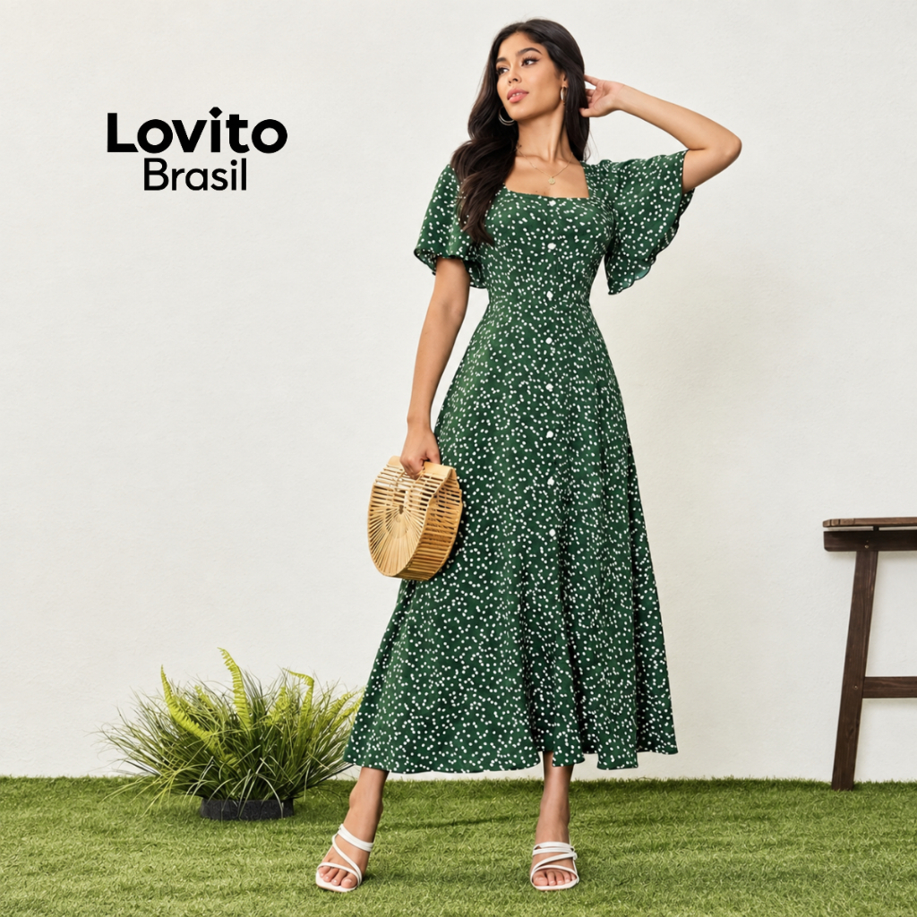 Lovito Vestido Feminino Midi Romântico Estampado DRB5BR180 · foto 2