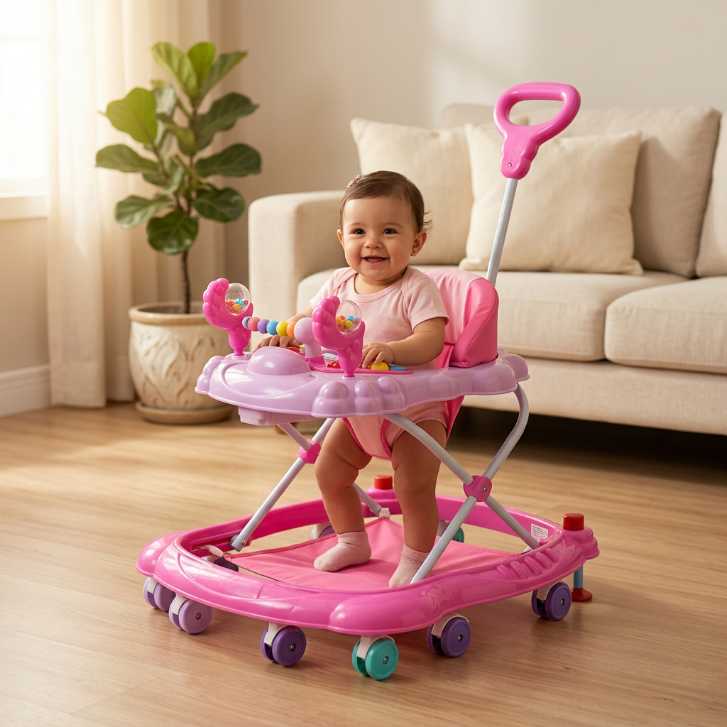 Andador Infantil Bebê Com Empurrador Musical Mesa De Atividades Dobrável Seguro