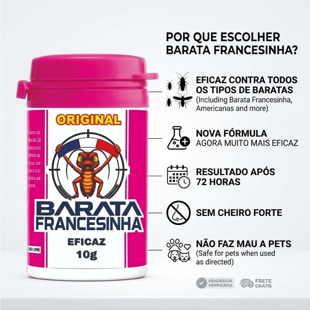 Barata Francesinha-10GRAMAS-Pó Rosa-Poderoso-Não é Tóxico-não faz mau pra pets