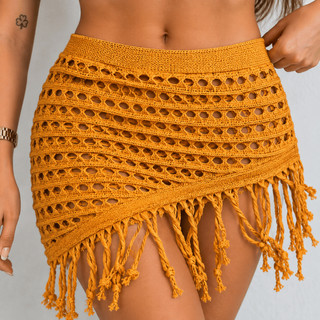 Saia Saída de Praia Feminina Tricot Modal Premium com Franjas | Moda Verão 2026 Elegante e Estilo Resort