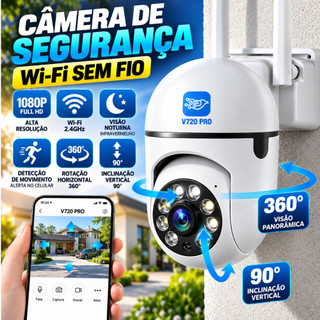 Câmera Wifi 360° IP Sem Fio Prova D'água Full Hd Visão Noturna Segurança App V720