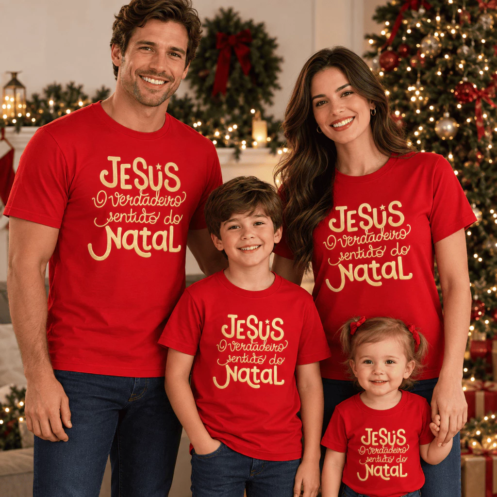 Camiseta Para toda Família Camisa de Natal Jesus Cristã Estampada Algodão 30.1 Premium