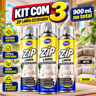 Kit 3 Spray Espuma Limpadora Zip Limpa Estofados Remove Manchas Colchao Sofa Tapete Teto Carro