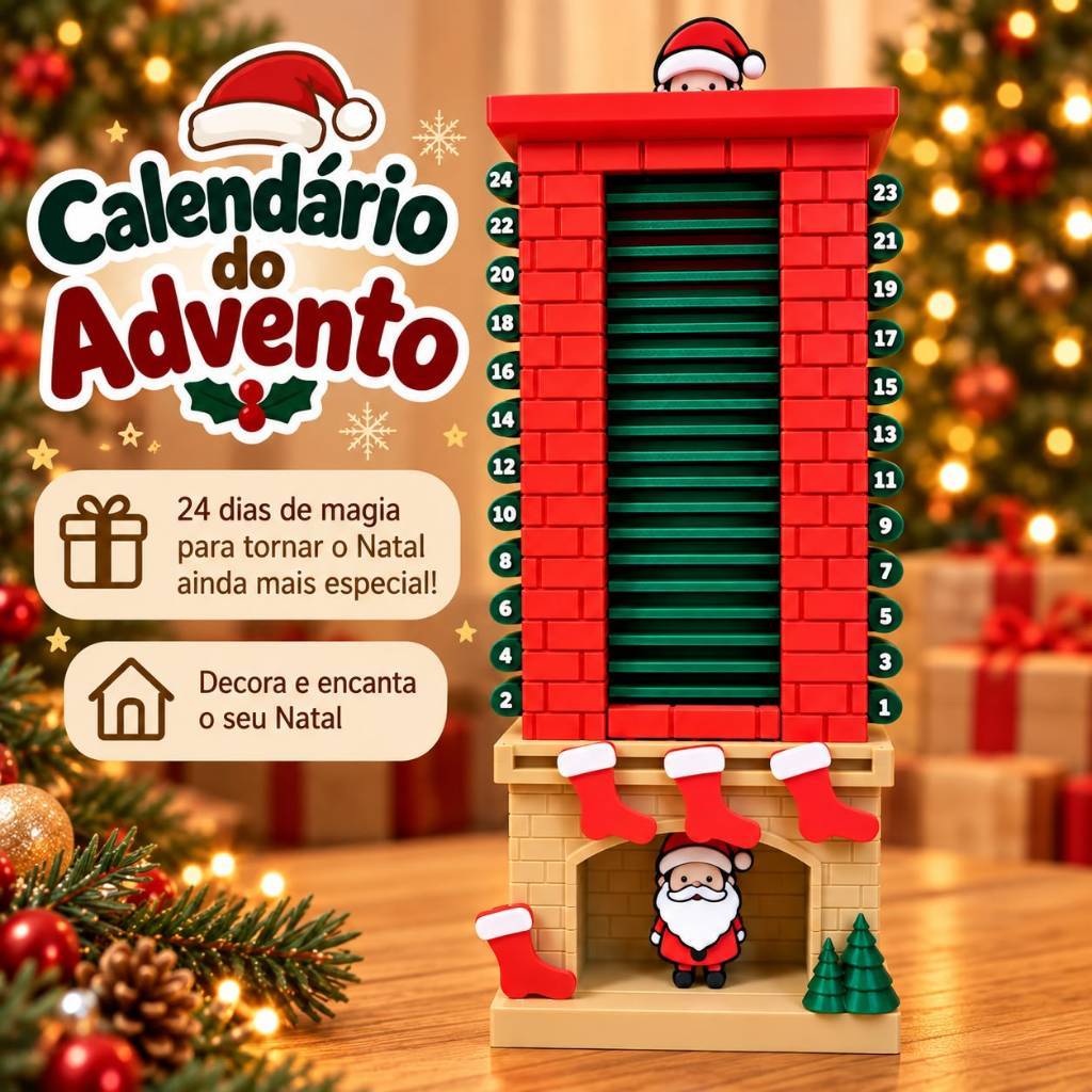 Calendário de Advento Natal Chaminé Papai Noel Contagem Regressiva