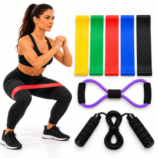 Kit Treine Em Casa Completo Elástico Extensor Cross Tube + Kit com 5 Faixa + Corda de Pul…