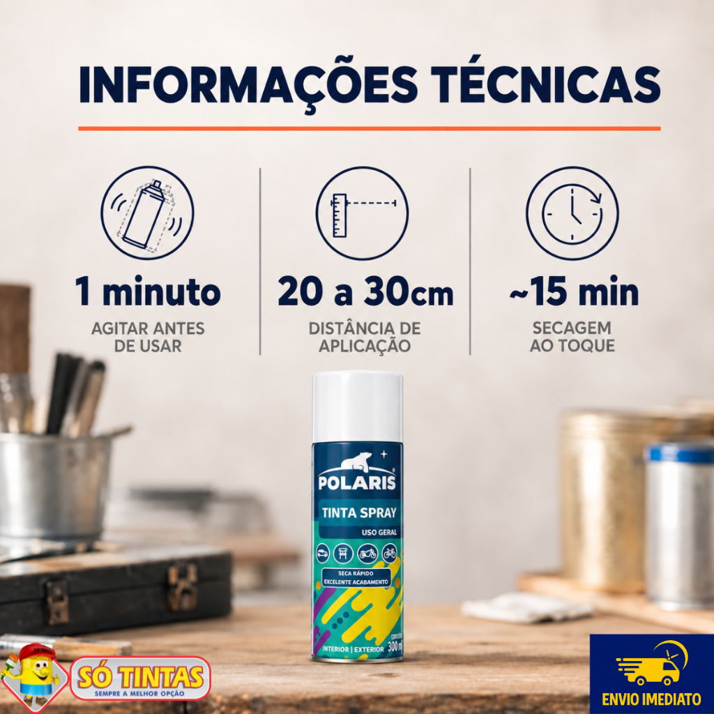 Tinta Spray Para Metal Madeira Plástico 300ml Uso Geral Secagem Rápida Alta Cobertura Polaris/Peg e Uze · foto 2
