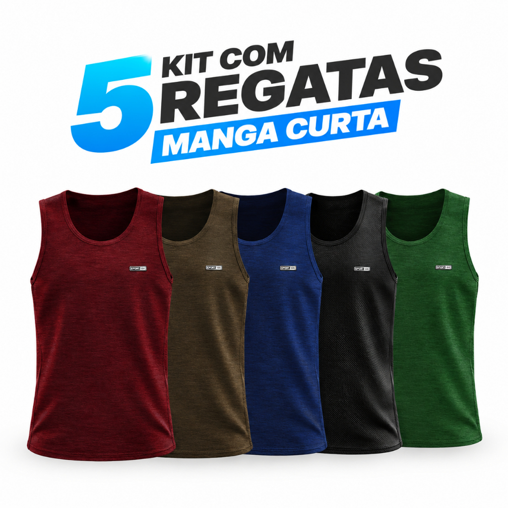Kit 5 Regatas Dry Fit Masculina Academia Básica Malha Fria