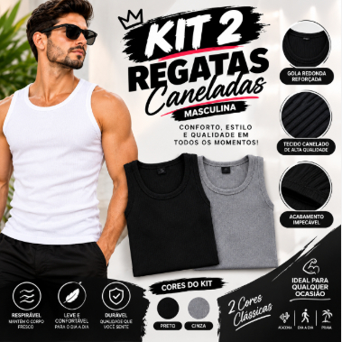 Kit com 2  Regata Masculina  Canelada Estilo Americana Camiseta Academia treino  confortável