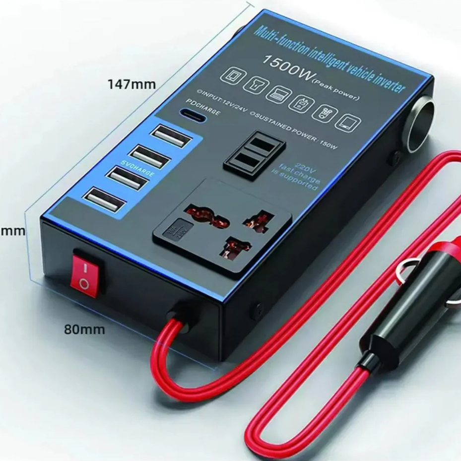 Inversor De Energia Para Carro 1500w 12v 24v A 220v Usb Veicular Potente Com USB Turbo Para todos Veiculos Caminhão — imagem 2 de 2