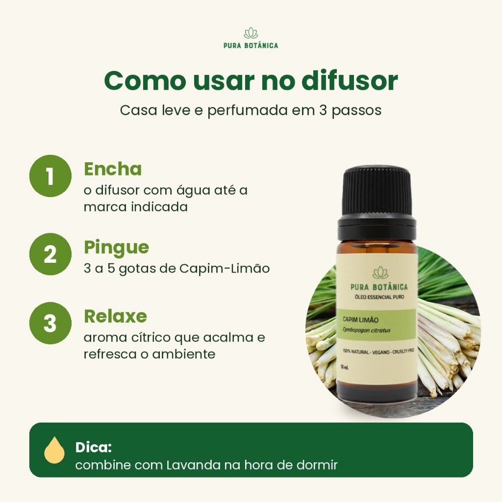 Óleo Essencial de Capim-Limão Lemongrass 100% Puro 10ml Relaxante Calmante Difusor Aromaterapia Escalda-Pés Massagem — imagem 2 de 2