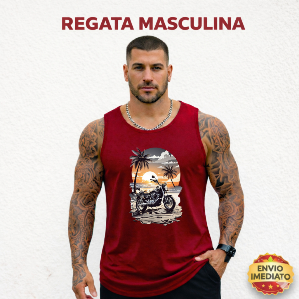 Camiseta Regata Masculina Moto Fitness Academia Cavada Masculina Confortável Treino Musculação Casual