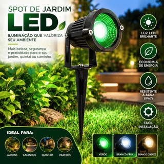 Luminária Espeto LED Jardim 3W Verde IP65 Bivolt Refletor Decorativo para Gramado, Plantas e Paisagismo Externo