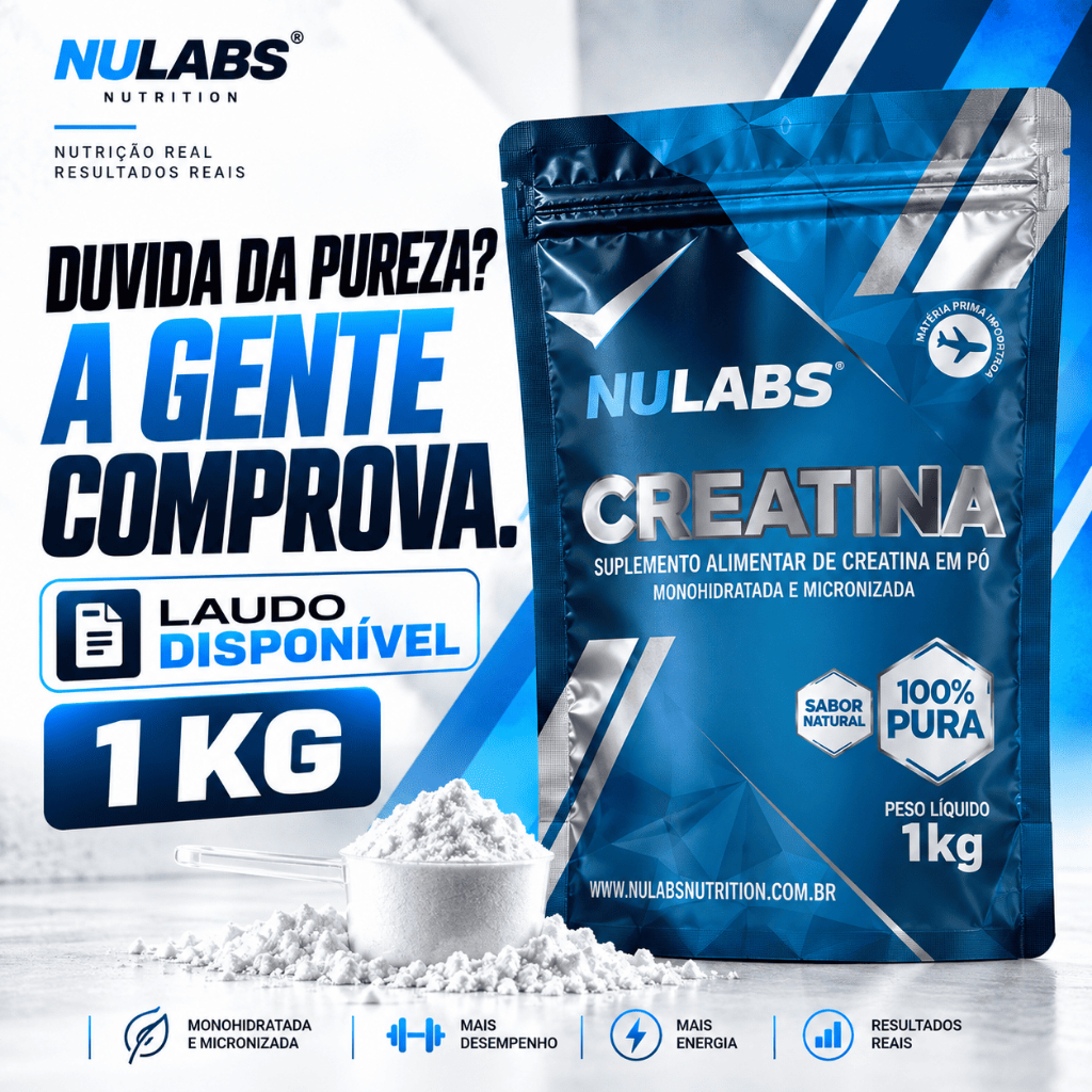 Creatina 1kg Monohidratada 100% Pura 200 Porções Força Potência e Desempenho nos Treinos com Laudo de 100% Pureza