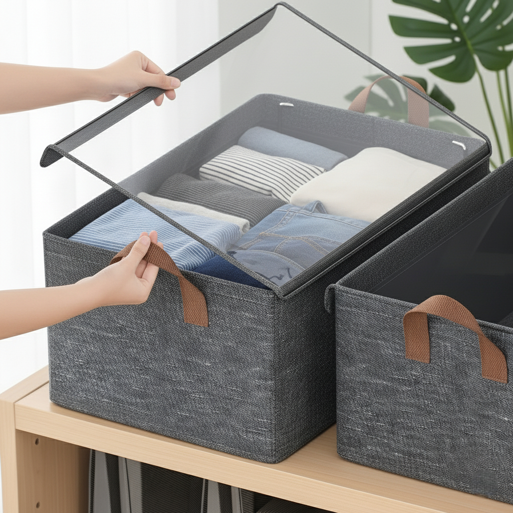 KIT até 10 Caixas Organizadoras Com Tampa Transparente E Sem Tampa Grande Dobrável Resistente Multiuso