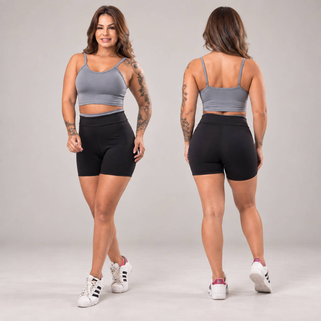 Conjunto Feminino Academia Fitness Top Alcinha e Short Bicolor Suplex