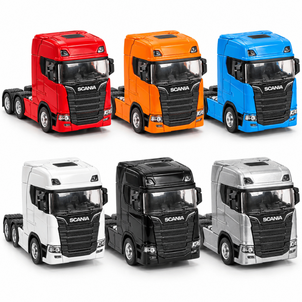 Miniatura Caminhão Scania 1/32 Trucado Metal Som Luz Fricção 4 Cores Colecionável Premium Luxo