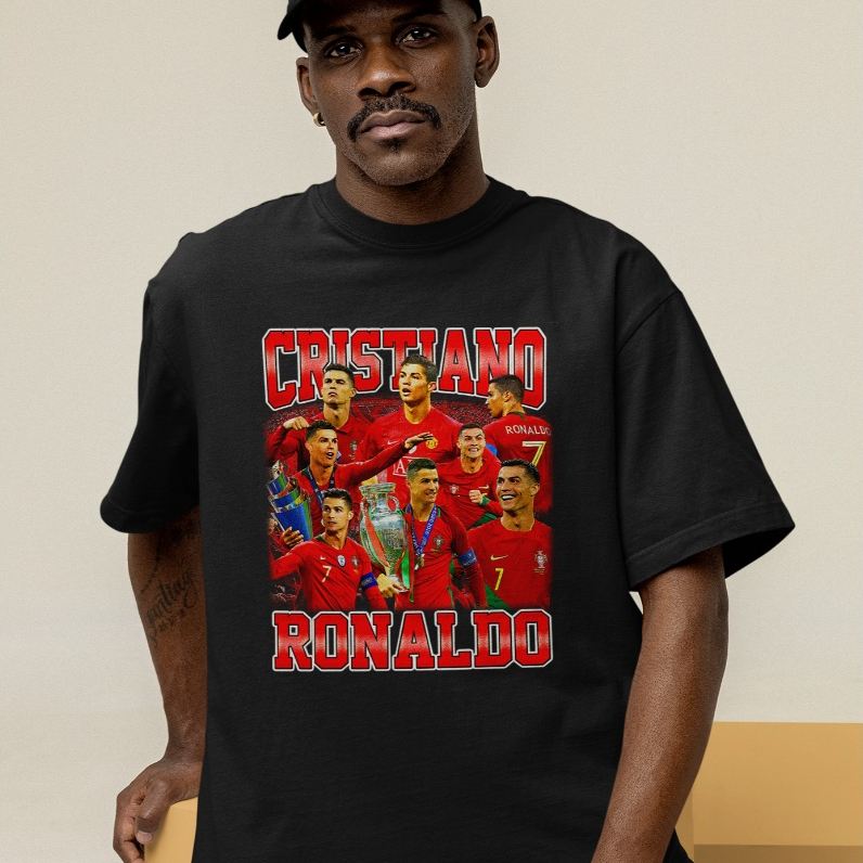 Camiseta Oversized Unissex Cristiano Ronaldo CR7 Estampa Futebol Ídolo Mundial Moda Streetwear Confortável Tendência
