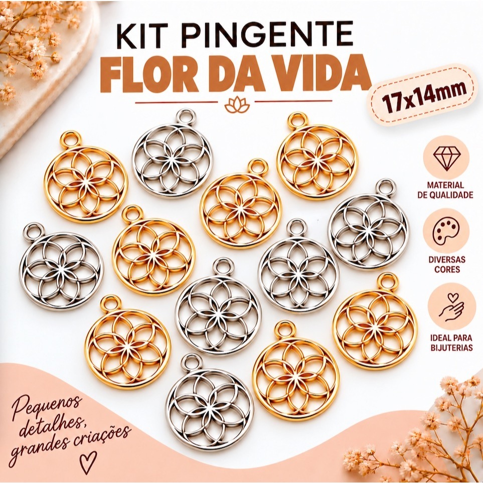 Kit Pingente Flor da Vida Acessórios Para Colares Pulseiras Artesanato