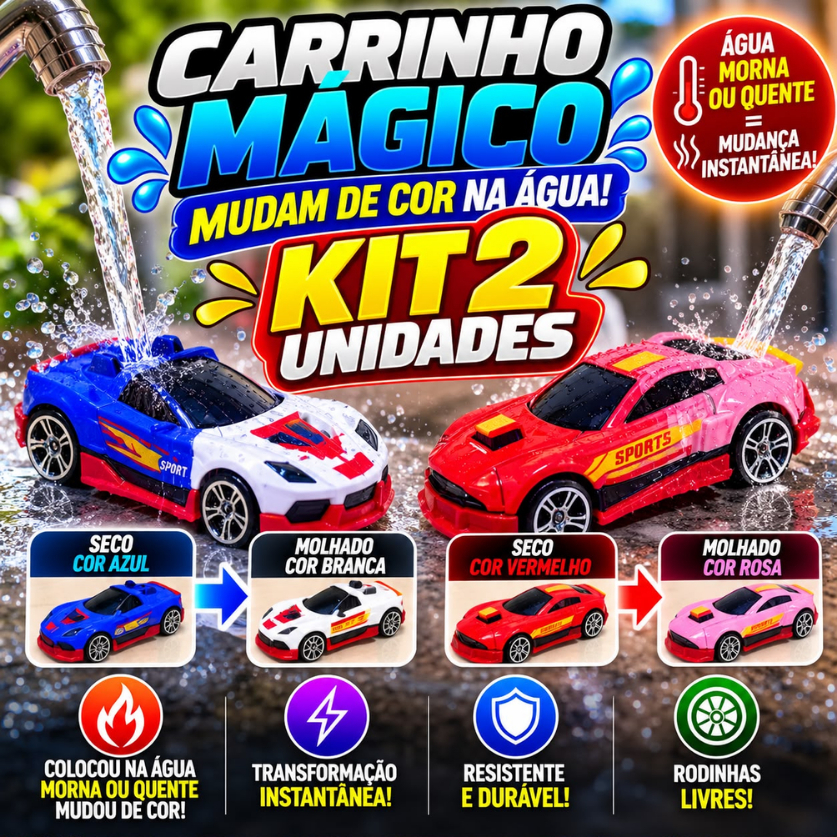 KIT 1,2,4 Carrinho Muda de Cor na Agua Magico Infantil Carro Colorido Brinquedo Colecionavel Presente Dia Criancas
