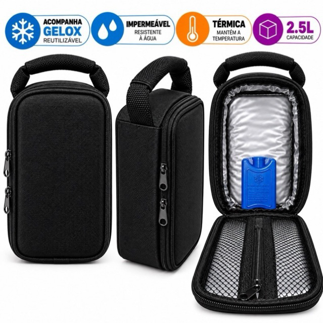 Bolsa Estojo Necessaire Térmica Lancheira Com Gelox Para Medicamentos Insulina