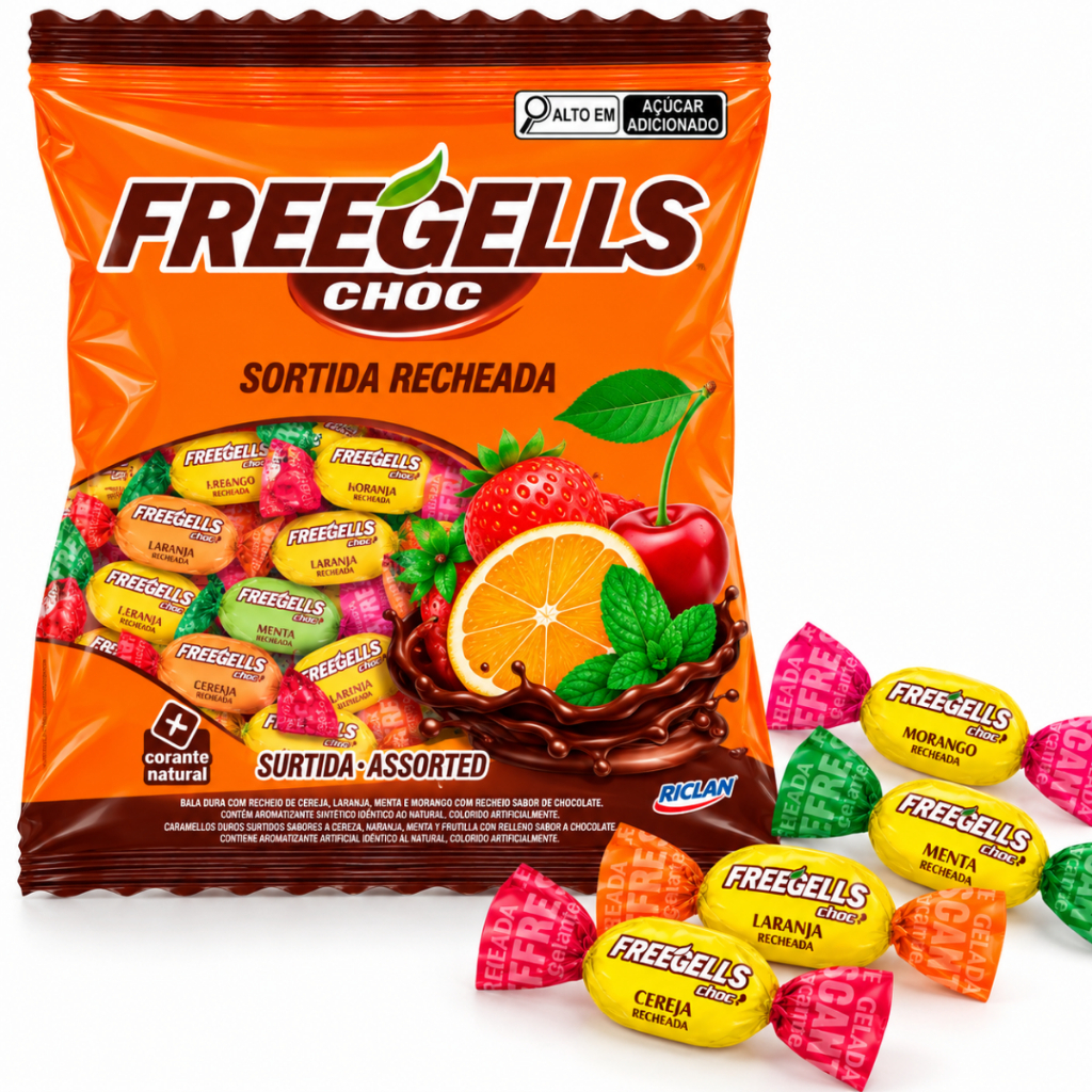 Bala Dura Freegells Sortida Recheada Chocolate 475g Riclan · foto 2