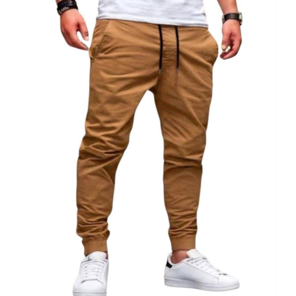 Calças Jogger Masculina Confortável com Bolsos e Cordão Calças Adulto