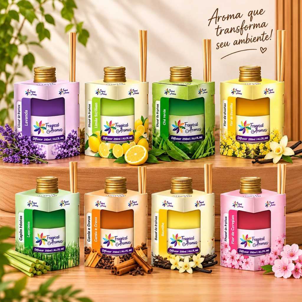 Aromatizador de Ambientes 250ml Difusor de Aromas com Varetas Perfume para Casa Escritório e Loja