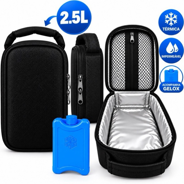 Bolsa necessaire Térmica Case Estojo 2.5L Para Insulina Medicamentos Lanches com Gelox Reutilizável Portátil