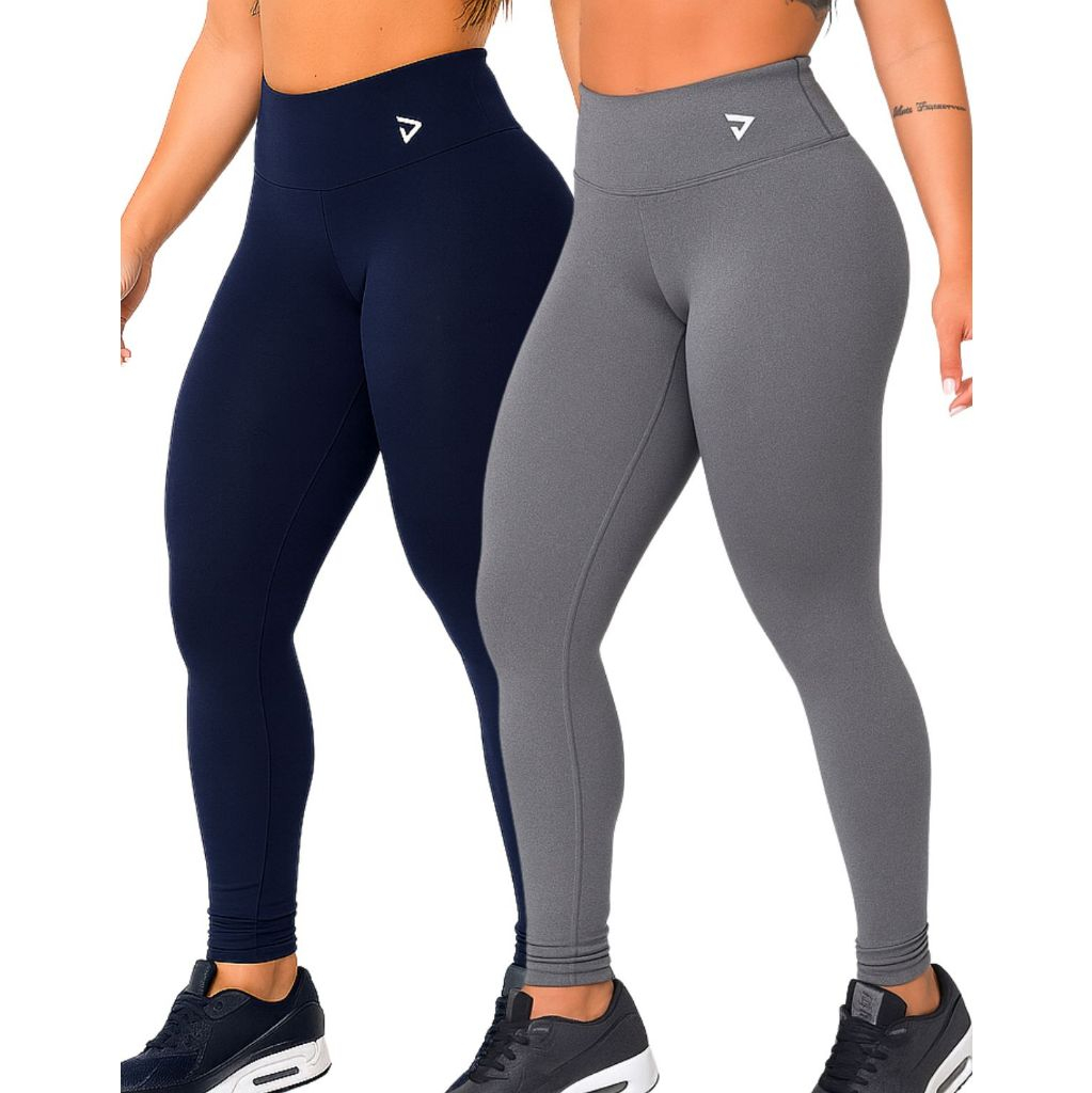 Kit 2 Calça Legging Blackout Fitness Zero Transparência Academia Confortável Cintura Alta Poliamida