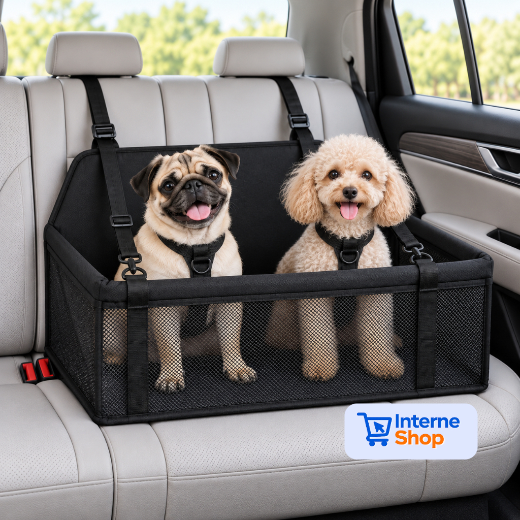 Cadeirinha DUPLA para Pets - Transporte no Carro – Cachorros e Gatos até 10kg cada - Assento