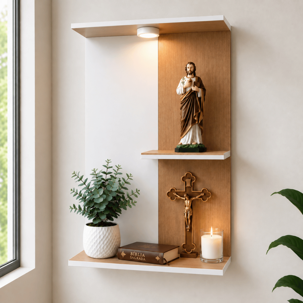 Prateleira de Devoção MDF Moderno Com Led Incluso Decorativo 54x30 cm