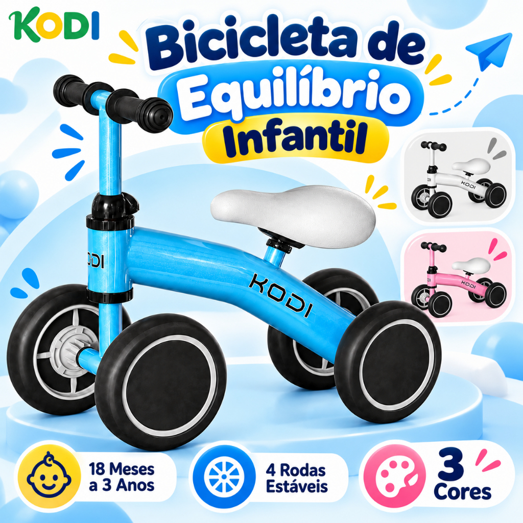 Bicicleta de Equilíbrio Infantil 4 Rodas Sem Pedal Estável e Seguro para Aprendizado P14