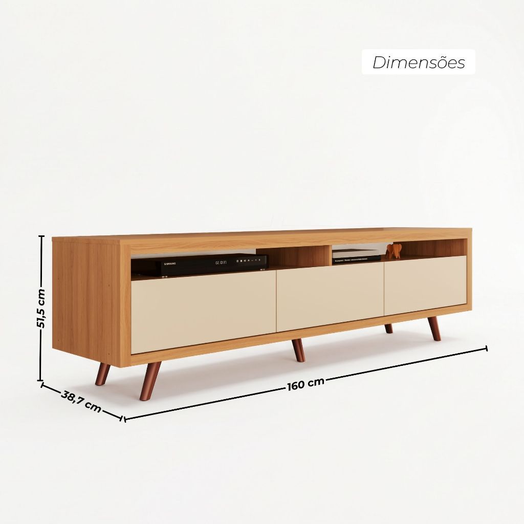 Rack Vanessa 100% MDF 3 Portas Basculantes Pés Retrô para TV até 55" · foto 2