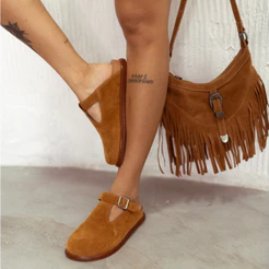 Sapato Feminino Babuche Mule Clog Camurça Caramelo Dubuy BOB 1902DB