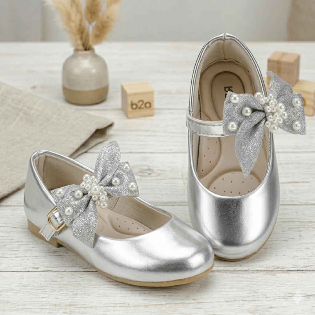 Sapatilha Infantil Menina Delicada Laço de Glitter e Pérolas Delicado Brilho Confortável Casamento 2028