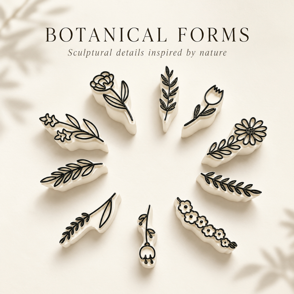 Jogo de Carimbos para Artesanato Floral, Flores e Folhas Decoração Criativa kit com 10 unidades sortidas.