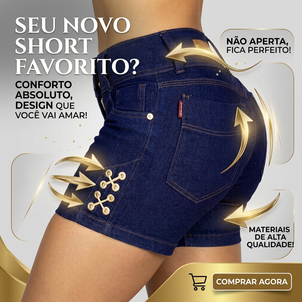 Short Jeans Feminino Cintura Alta Levanta Bumbum Com Lycra Ilhos Lateral Jeans Escuro Premium Do 36 Ao 48