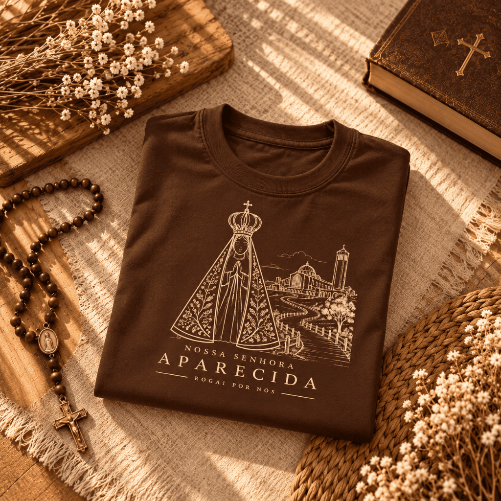 Camiseta Nossa Senhora Aparecida Padroeira do Brasil Basílica Caminho da Fé Religiosa Católica 100% Algodão