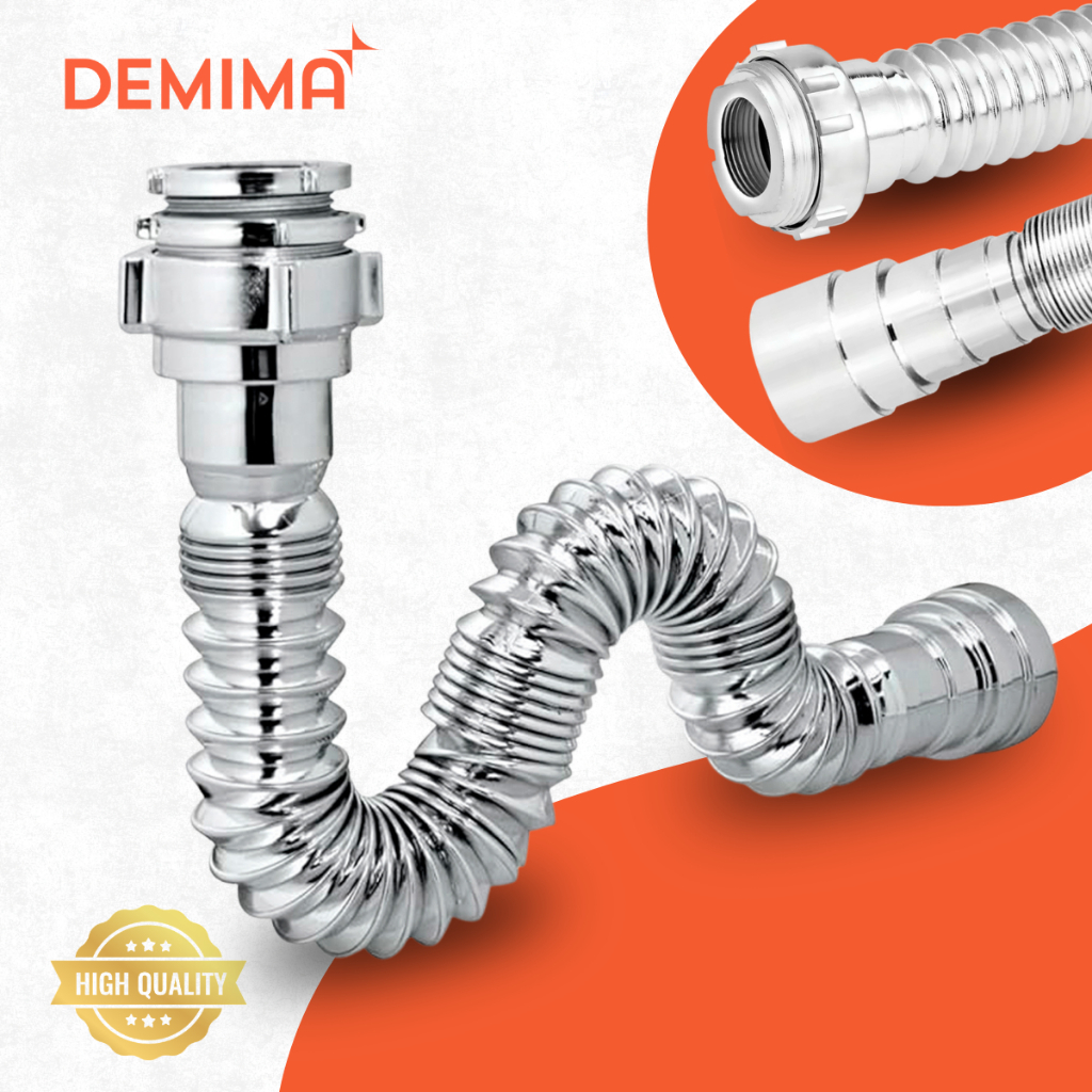 Sifão Articulado Universal Sanfonado Cromado Banheiro Cozinha Pia Tanque Cuba PVC Ajustável Flexível Demima