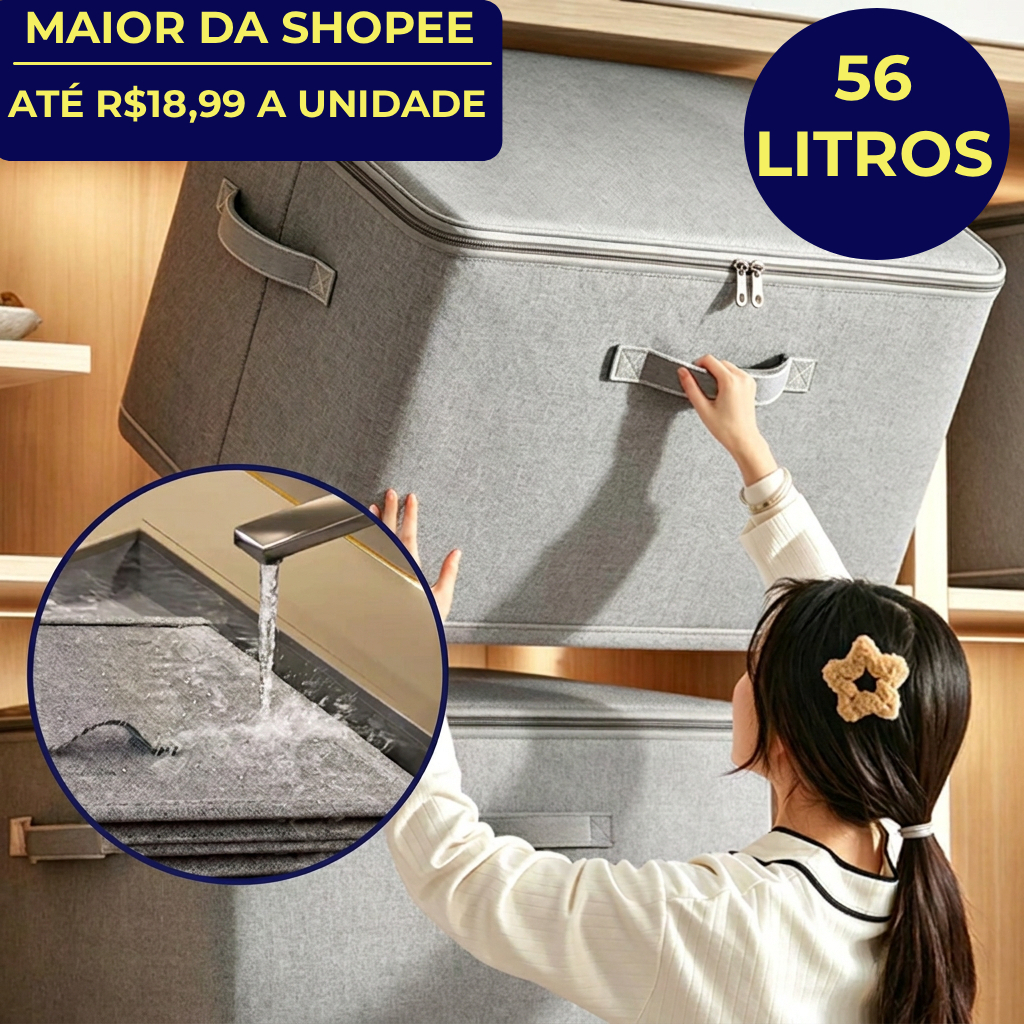 Kit até 2 Caixa Organizadora Grande para Armazenamento de Roupas Cobertores 56L / Dobrável Impermeável Com Zíper Lavável