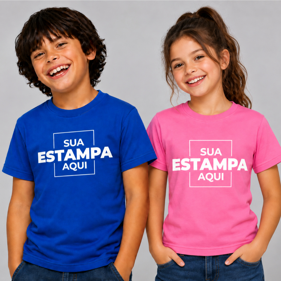 Camiseta Infantil Personalizada Criança 100% Algodão Unissex Estampada Desenho Nome Logo