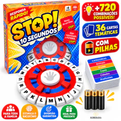 Jogo Stop Em Português com Pilhas Tecla Palavras Letras Responda Rápido Com Temporizador De Mesa 10 Segundos