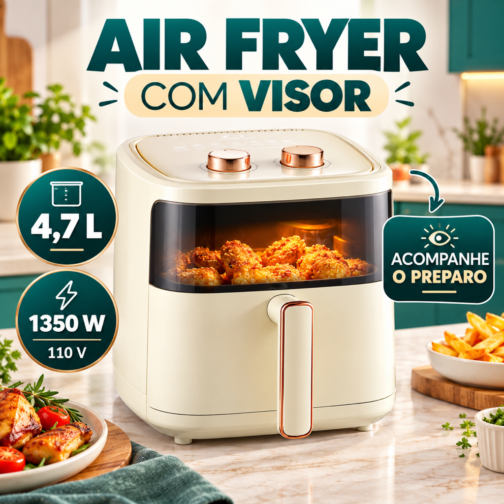 Fritadeira Elétrica Grande 4,7l com Visor Branca 110v 1350w Potencia Frita Tosta Assa Air Fryer