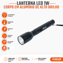 Lanterna LED 1W Foxlux Alumínio Resistente Compacta
