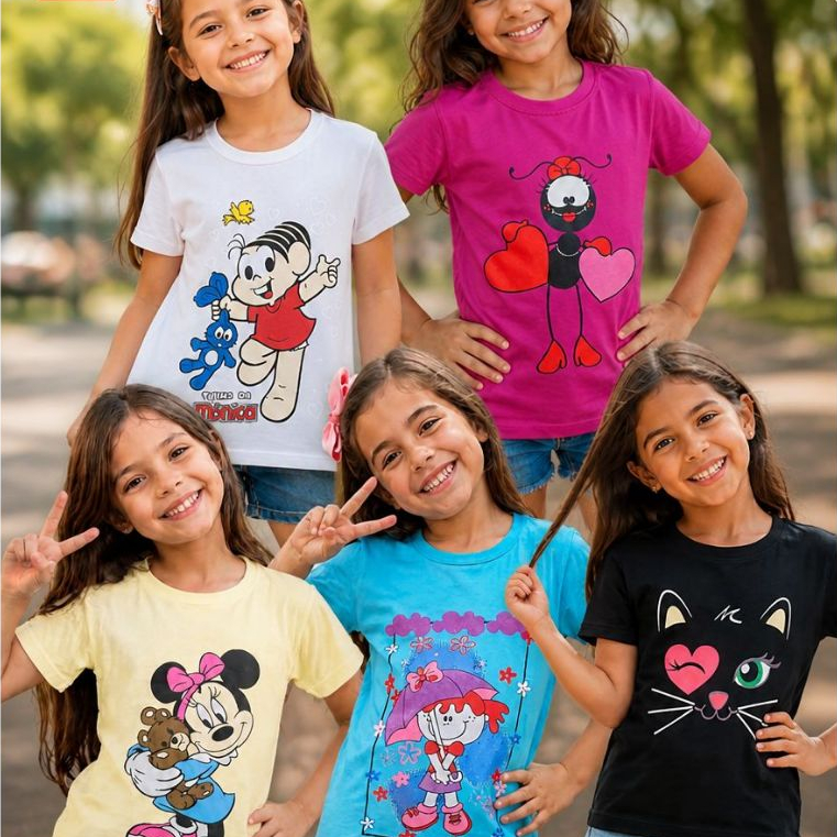 KIT COM 10 / 5 e 3 Camiseta T-shirt Blusa Feminina Algodão menina