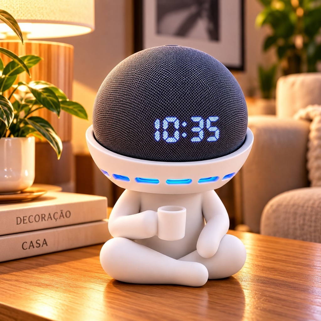 Suporte Alexa Echo Dot 4 5 Geração Boneco Café Decorativo Minimalista