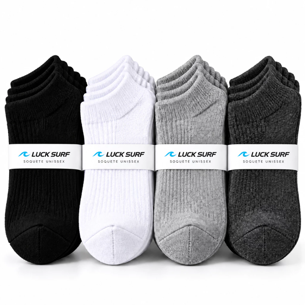 Meias Soquete Cano Curto Unissex Masculina Feminina LUCK SURF KIT 3 / 6 / 12 Pares