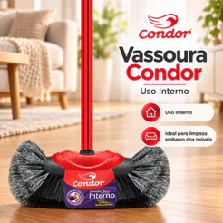 Vassoura Bola CONDOR PELO NATURAL Cerdas Crina Uso Interno Não Risca Chão Porcelanato Teto Com Cabo