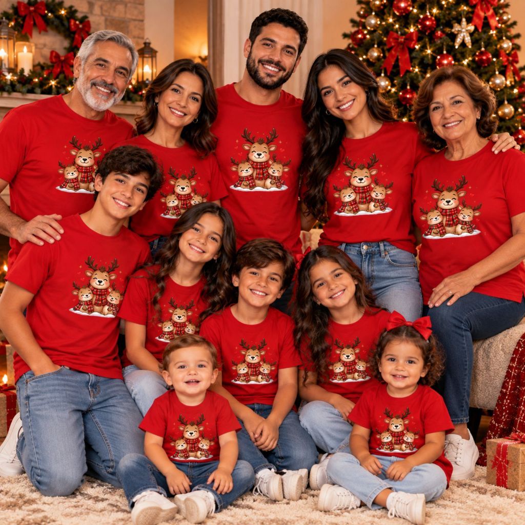 Camiseta de Natal Família Renas Natalinas Adulto Infantil Masculina Feminina Estampada