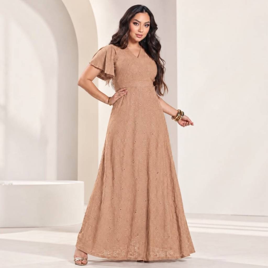 Vestido Longo Elegante Dia das Mães Moda Evangélica Confortável Presente Para Mãe